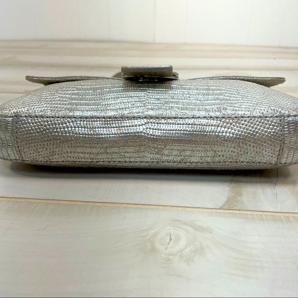 Michael Kors Silver Purse Chain Handle Shoulder Bag Leather Metallic - Picture 5 of 5